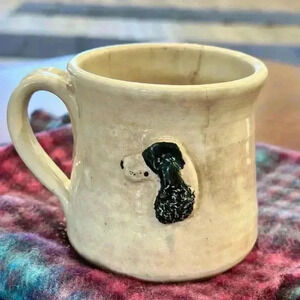 Handmade Pottery Mug with Black Dog Face
